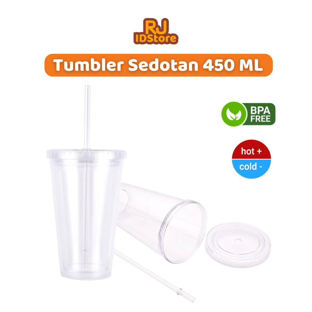 Tumbler Tumblr Cup with Straw Mug Gelas Air Sedotan Aesthetic Plastik Transparan Bening 450Ml