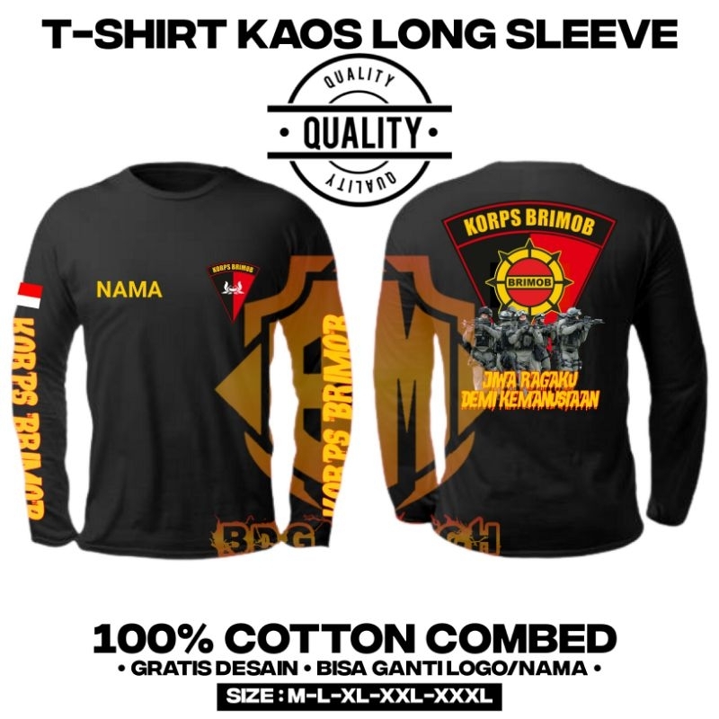 Kaos lengan panjang Korps Brimob Free nama/Baju Brimob Tangan Panjang