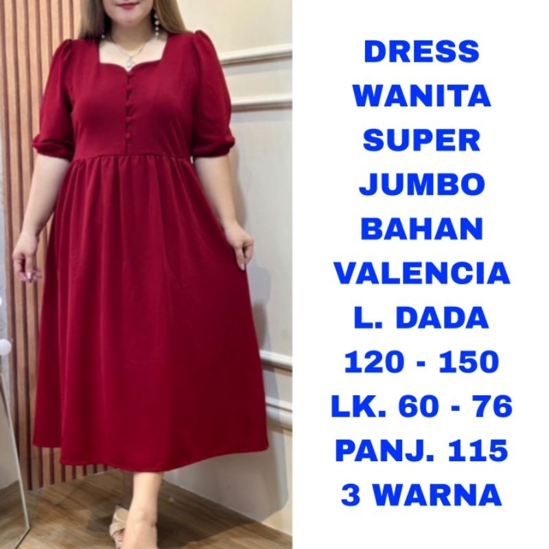 WK DRESS WANITA SUPER JUMBO LD. 120 130 140 150 BAJU MERAH HITAM MAROON SINCIA IMLEK NATAL CHRISTMAS