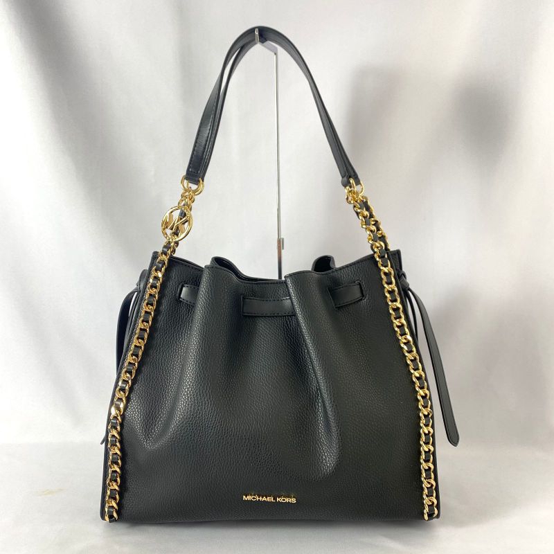 mk mina large chain inlay shoulder bag black ghw n