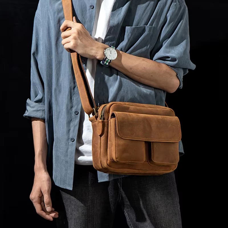 tas selempang kulit buatan tangan>tas ransel kecil pria>tas bahu santai