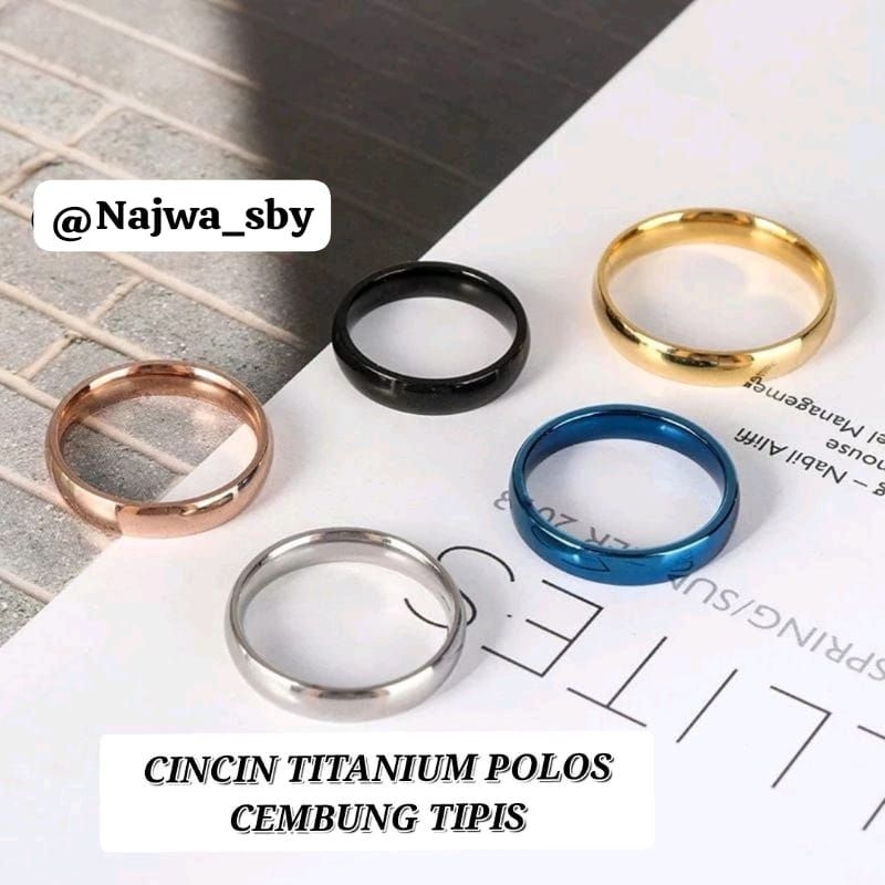CINCIN TITANIUM POLOS CEMBUNG TIPIS EMAS SILVER BIRU HITAM