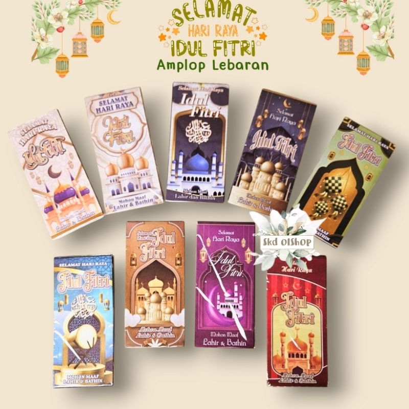 

50 lembar Amplop lebaran idul fitri karakter Masjid DF (HVS Dop) uk Panjang Mix gambar