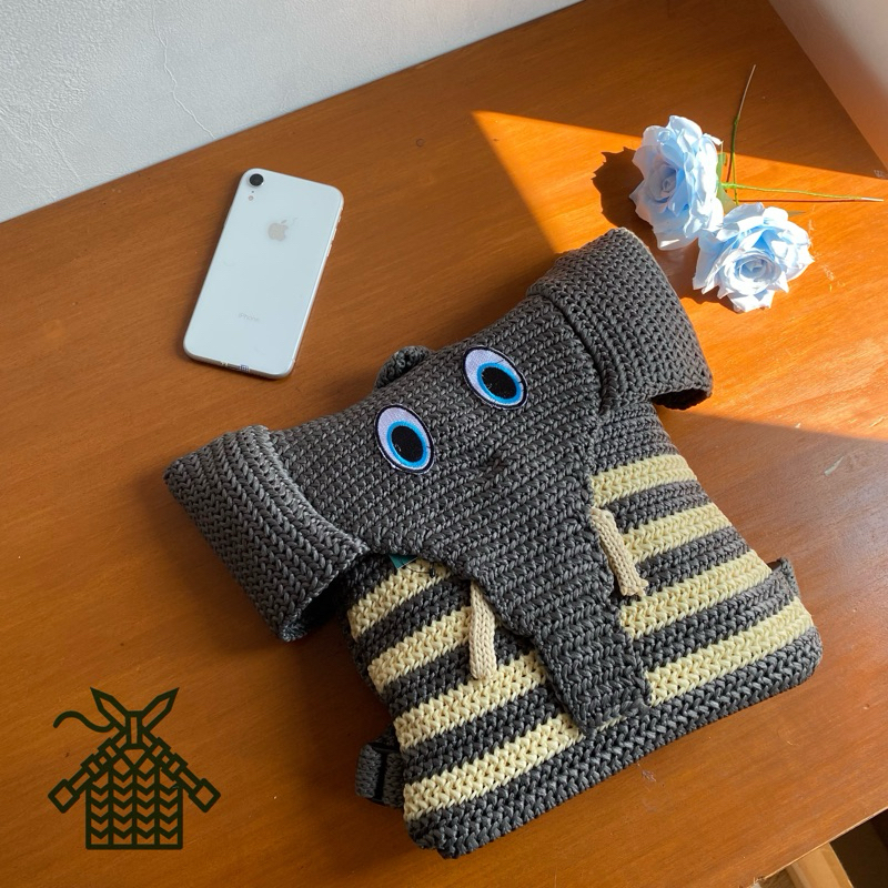 Tas gendong rajut karakter gajah TERBARU / ransel anak rajut murah / tas punggung rajutan anak laki 