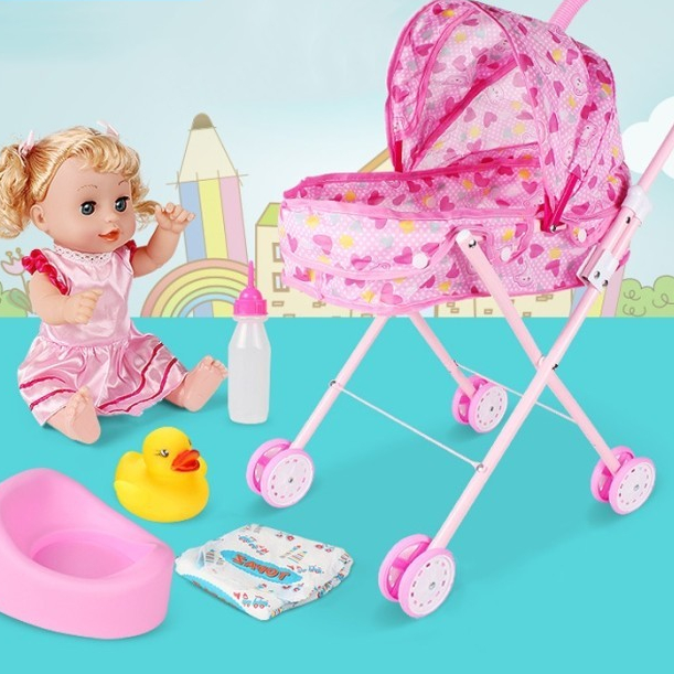 Mainan Anak Perempuan Mainan Boneka Troli Kereta Dorong Set Mainan Boneka Bayi Anak Perempuan