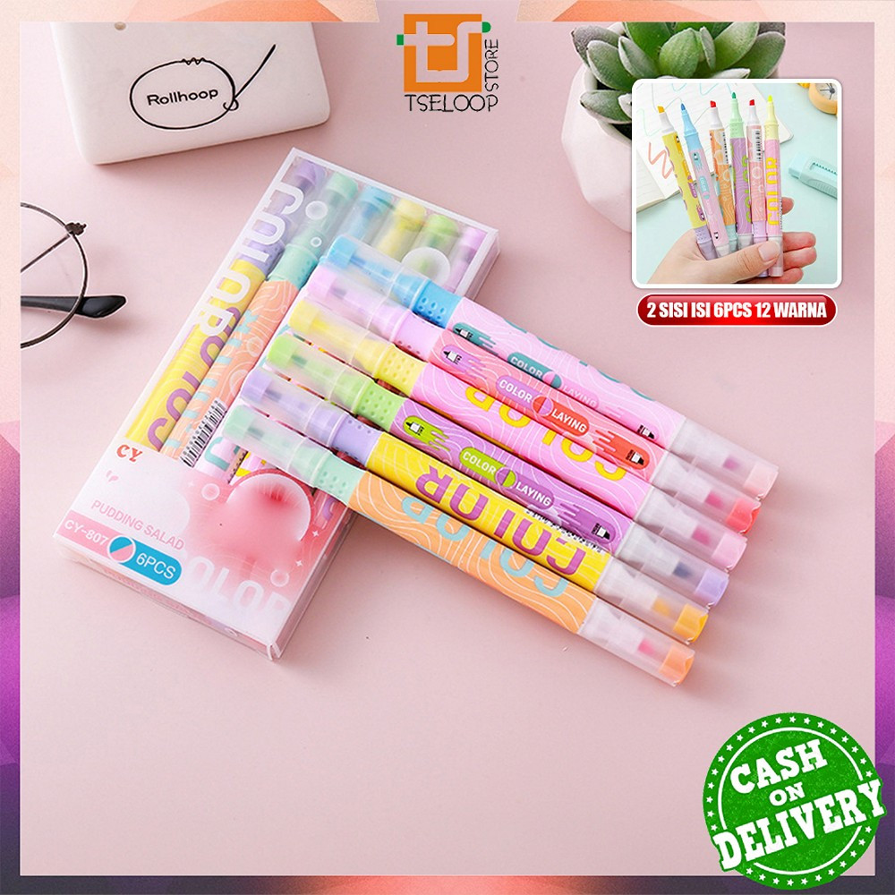 

OFM-A114 Highlighter Pastel 2 Sisi Isi 6pcs 12 Warna / Spidol Penanda Teks Set Alat Tulis Sekolah / Spidol Pen Marker Ujung 2 Tip Serbaguna