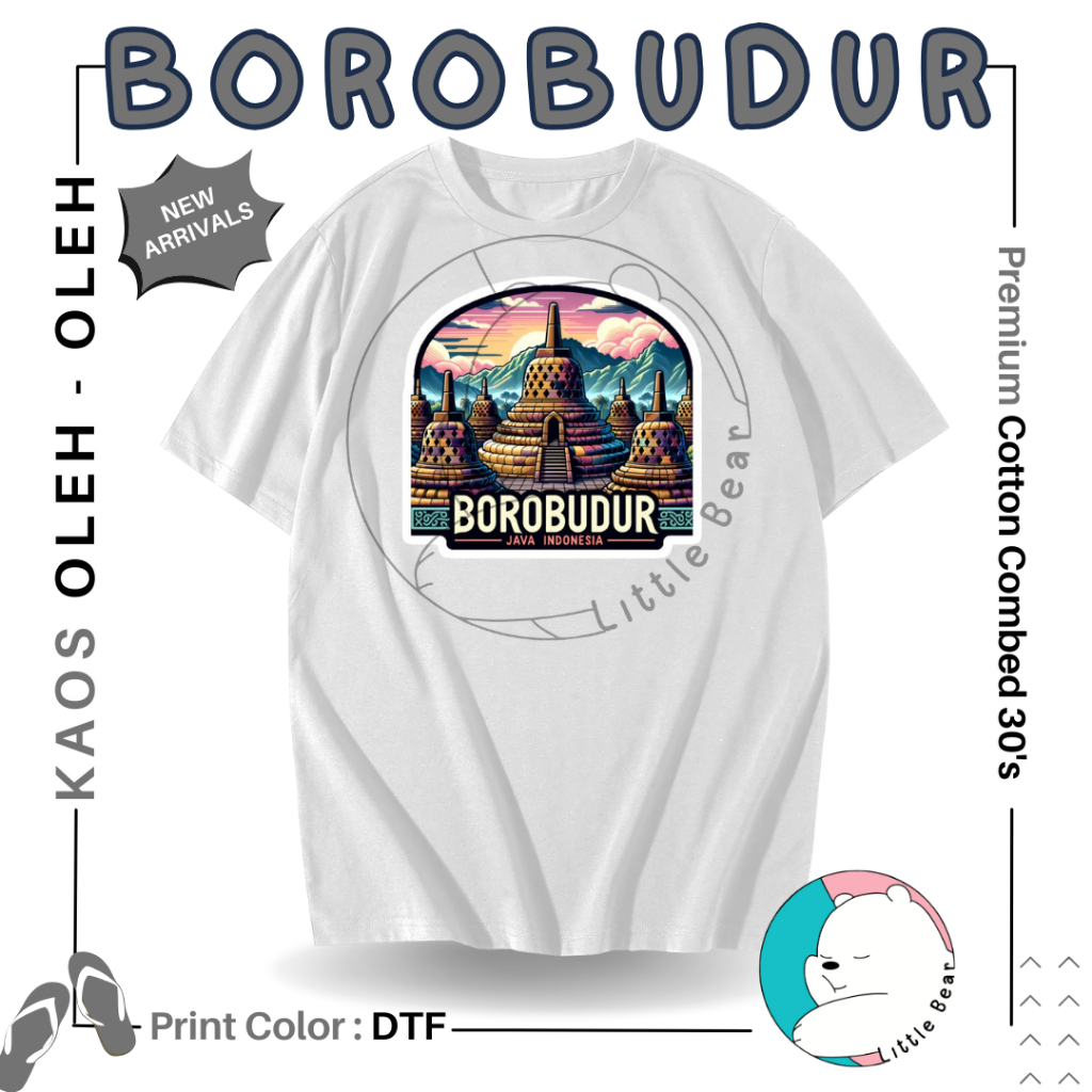 LITTLEBEAR KAOS OLEH - OLEH BOROBUDUR TSHIRT BAJU SOUVENIR BOROBUDUR TYPE 3