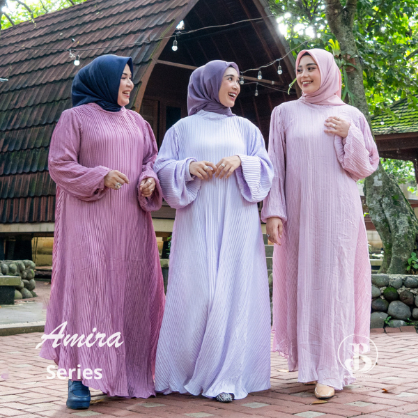 Gamis Dress Plisket Polos Lengan Panjang Amira Series Mekar Mewah Bnl Luxury