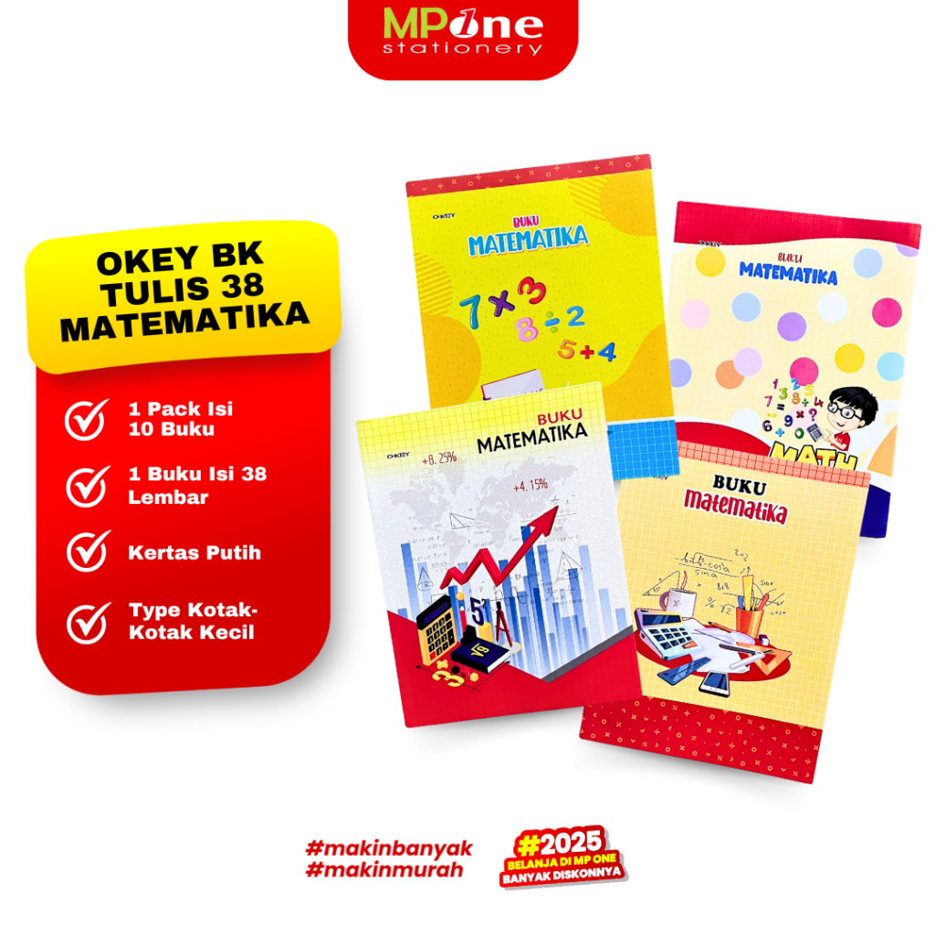 

(1 PACK) Okey Buku Tulis Matematika 38 Lembar / Buku Tulis Sekolah Matematika Kotak Kecil Isi 10 PCS
