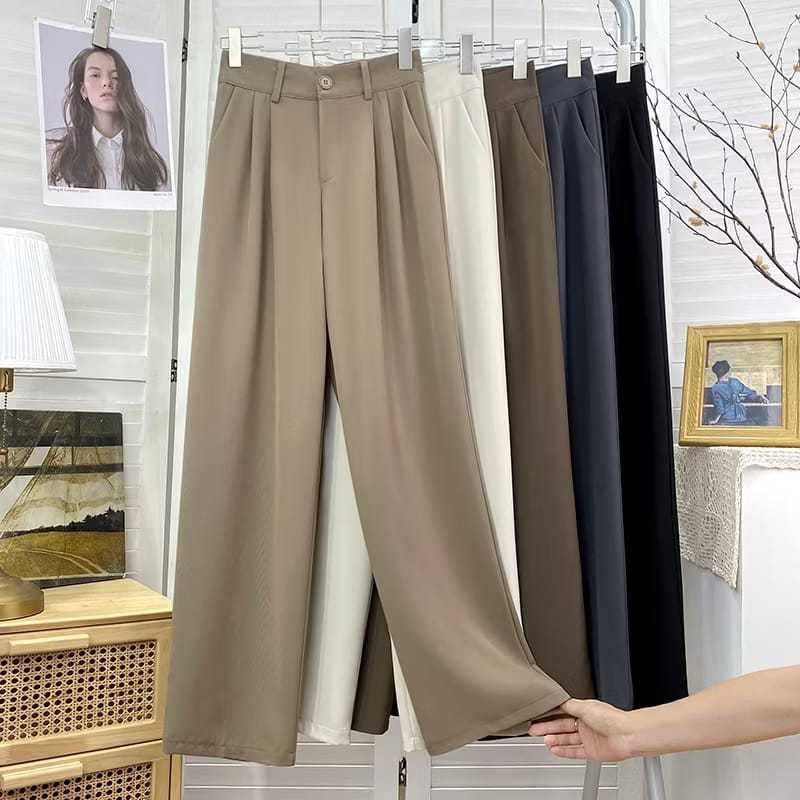 Celana Highwaist Loose Pants Trousers celana kerja kantor Celana Anti Kusut - Celana Kulot Wanita