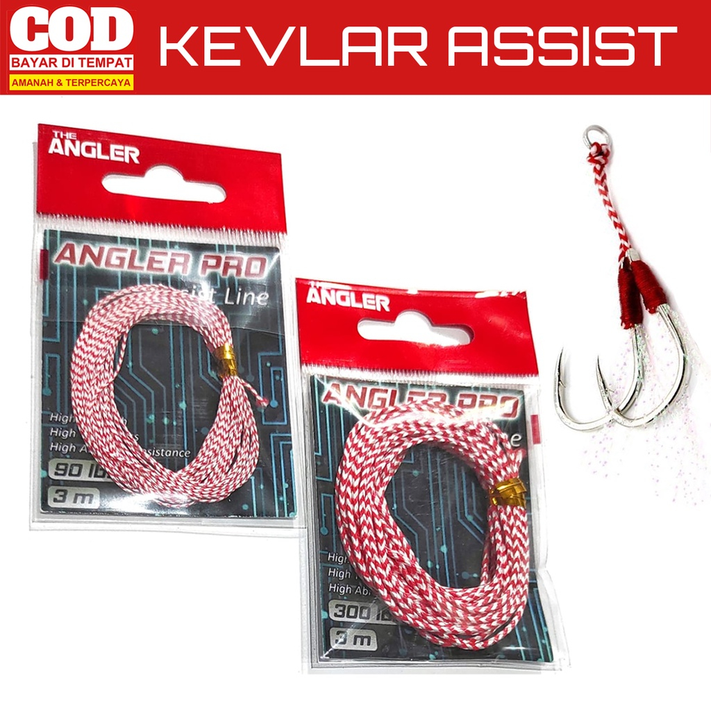 Benang Kevlar Assist Hook Merah Putih Jigging 250lbs 200lbs 150lbs 90lbs 70lbs Assist Line Micro Jig