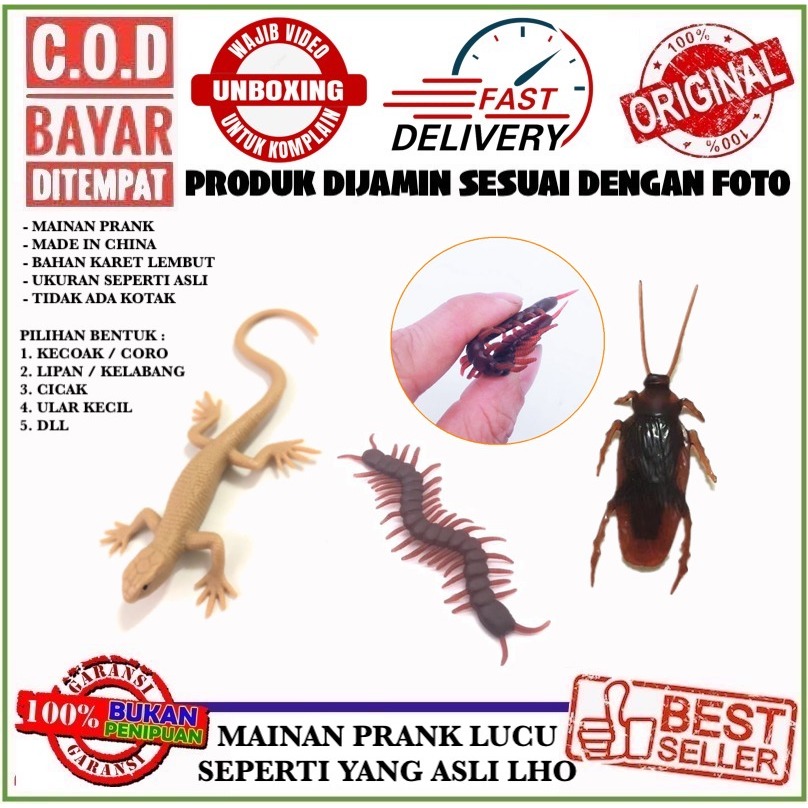 C.O.D Mainan Orang Jahil / Prank Kecoak Kecoa Kacoak Cicak Lipan Ular Kelabang Seperti Asli Lembut