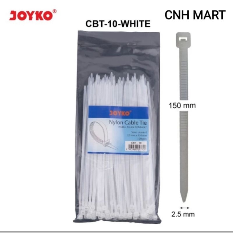 

Kabel Ties 2.5cm x 15cm JOYKO CBT-10 White ( 150mm) - isi 100 pcs - Nylon Cable Ties