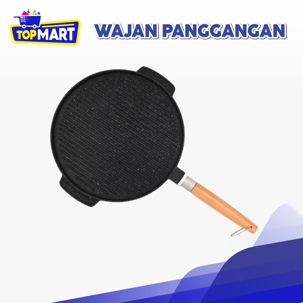 TOPMART - Wajan Pemanggang Daging Alat Panggang Daging 2 sisi alat pemanggang BBQ round Grill Pan
