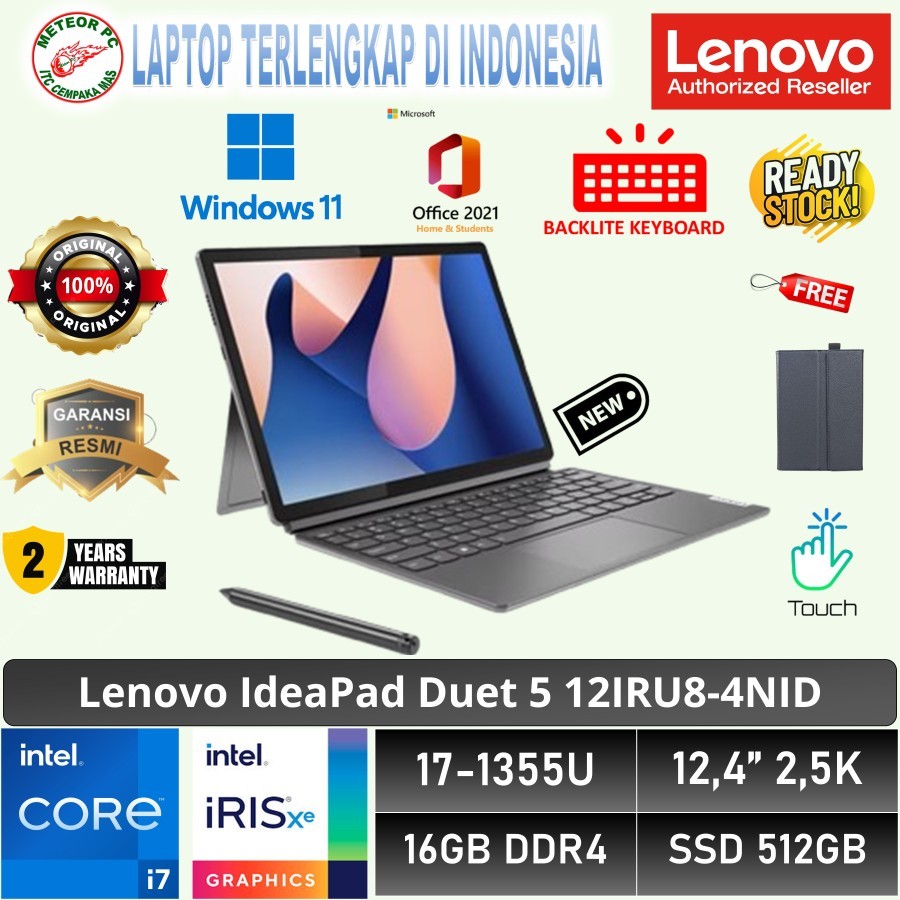 Lenovo IdeaPad Duet 5 12IRU8-83B3004NID /Core i7-1355U/16GB/512GB SSD/12.4″ 2.5K Touch/Win 11 Home+O