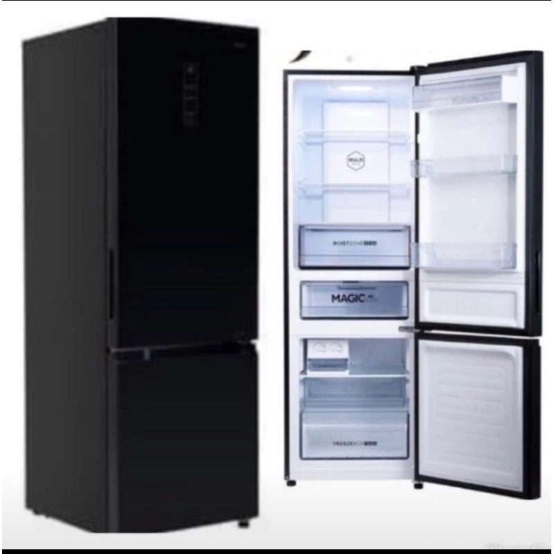 KULKAS AQUA 2 PINTU Kaca Hitam  INverter Freezer Bawah , AQR- 350RBG(BK)