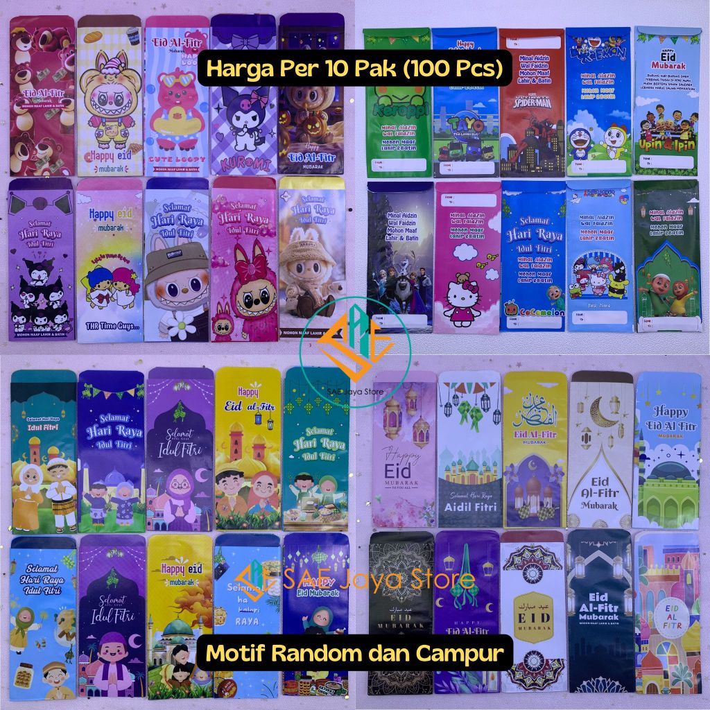 

(10 PAK ISI 100 PCS - BESAR - C) AMPLOP LEBARAN MOTIF KARAKTER KARTUN MUSLIM UKURAN BESAR SIAP PAKAI