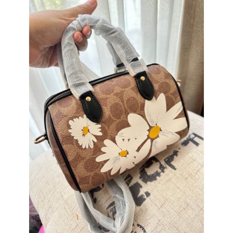 Coach Mini Rowan Hand/Crossbody Bag Sign Floral Flower Tan Multi