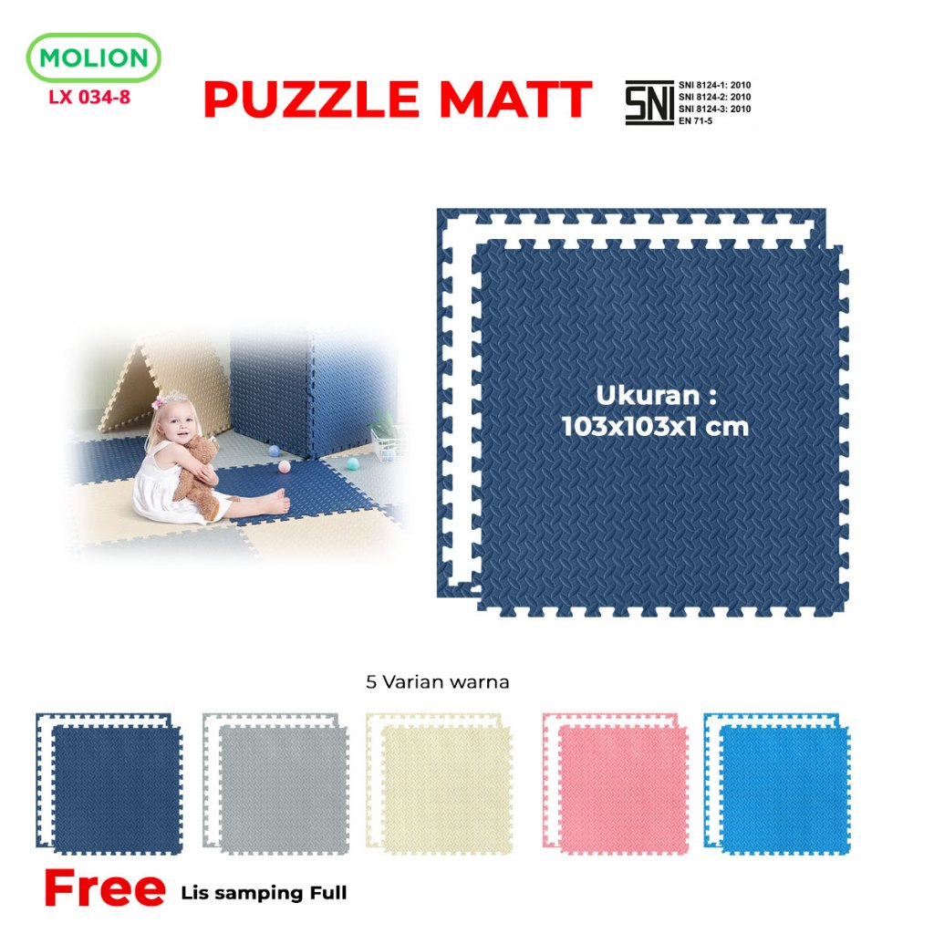 MOLION SNI Evamat Matras Puzzle Karpet 103x103cm 10mm Puzzle Eva Alas Lucu Berstandar SNI 034-8