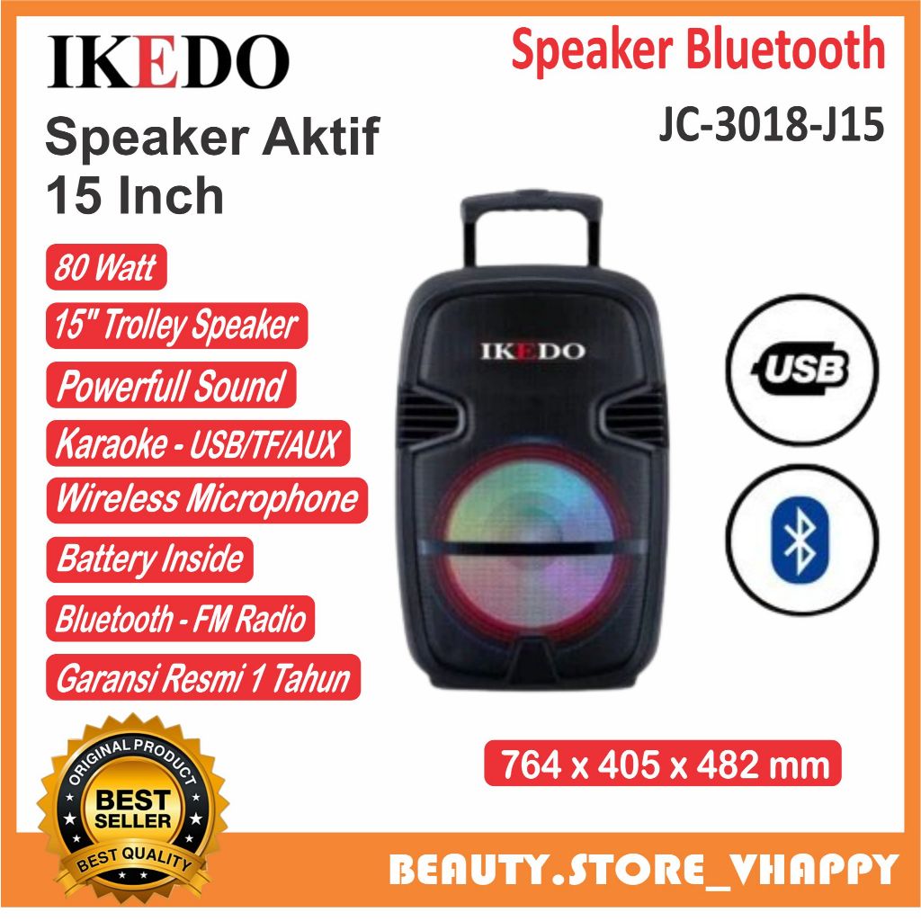 Speaker Portable Bluetooth IKEDO 15 inch JC-3018-J15