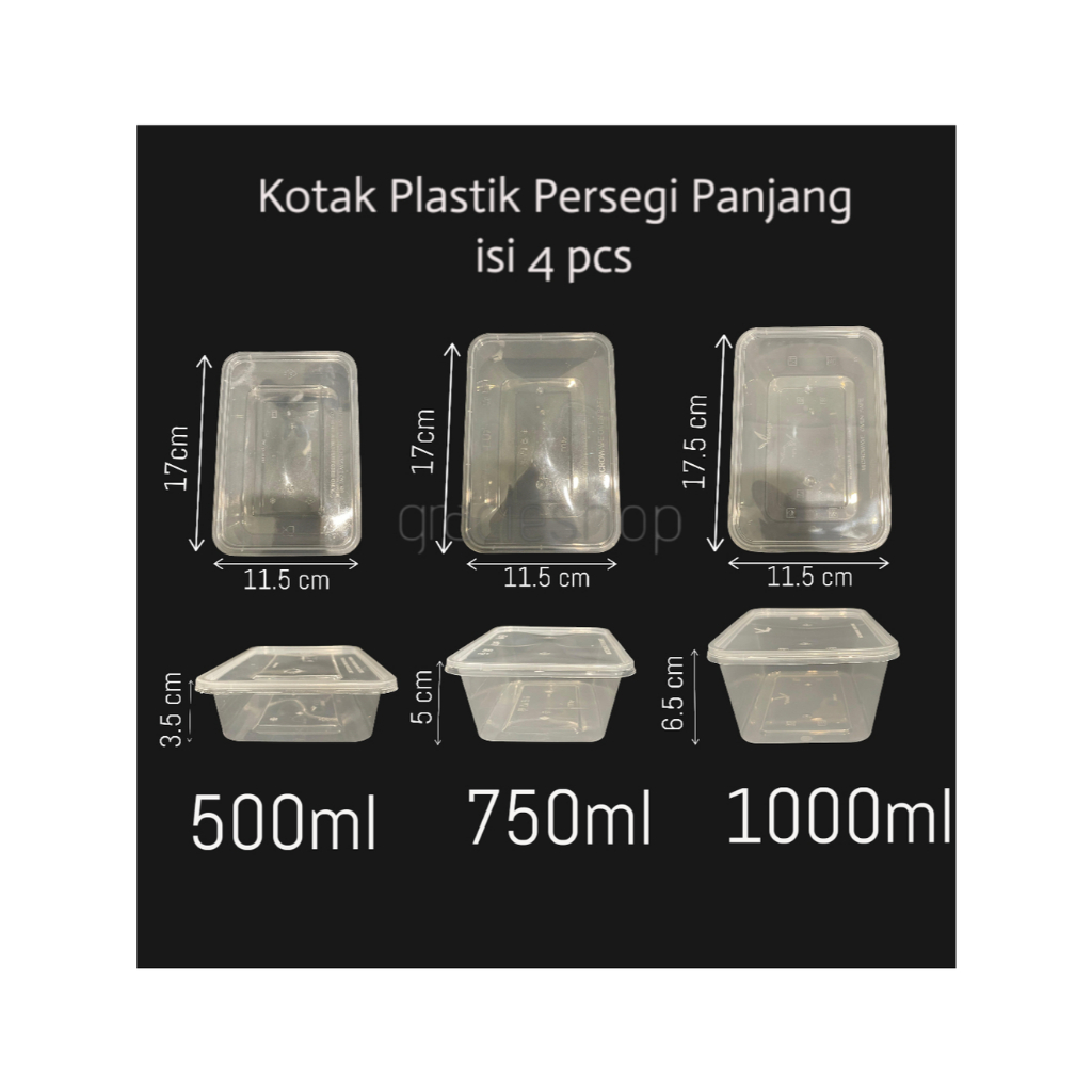 Kotak Plastik Persegi Panjang 500 ml 750 ml 1000 ml isi 12 pcs / Kotak Plastik Penyimpanan Makanan /
