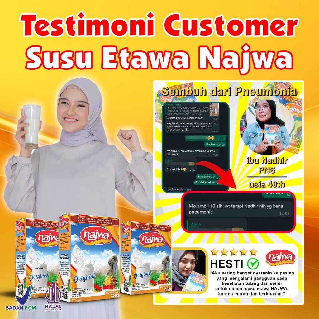 

SUSU ETAWA NAJWA plus MADU PAKET PROMO 1 BOX ada untuk nyeri sendi nyeri tulang dan osteoporosis