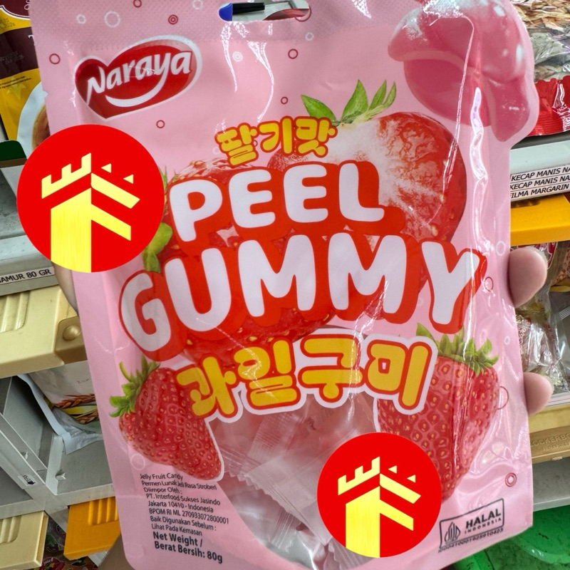 

NARAYA PEEL GUMMY 80 GR STROBERI ANGGUNG STRAWBERRY GRAPE PERMEN GUMMY LUNAK PERMEN JELLY