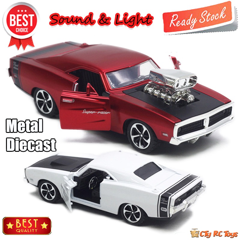 Diecast Miniatur Mainan Mobil Mobilan Clasic Super Car Dodge Charger Fast Furious Besi Metal Sound
