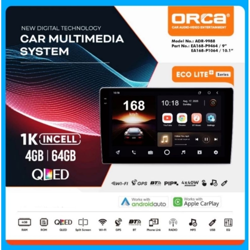 HEAD UNIT ANDROID ORCA RAM 4/64 GB INCELL BLACK SCREEN TERBARU ANDROID ORCA 9 INCH RAM 4/64 GB