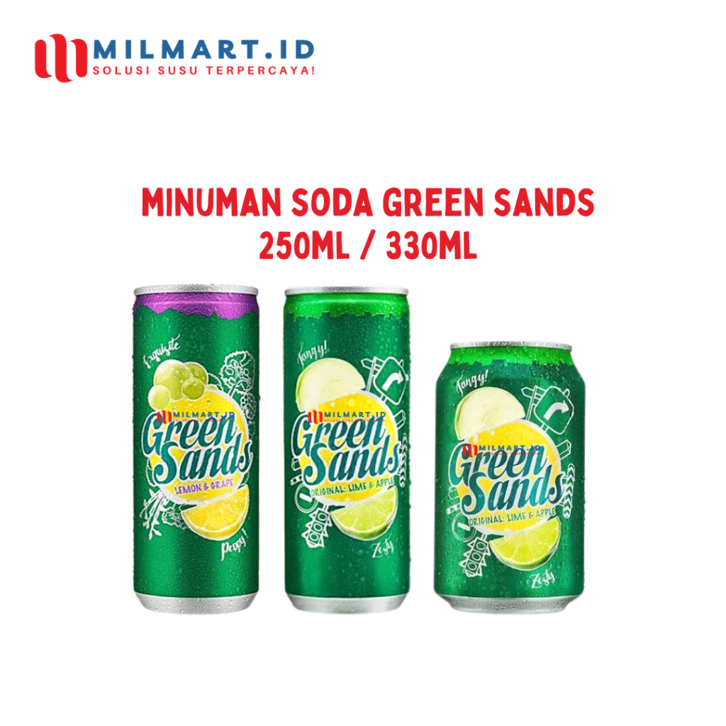 

GREEN SANDS SODA DRINKS 250ML MINUMAN SODA ORIGINAL LIME APPLE LEMON GRAPES KALENG