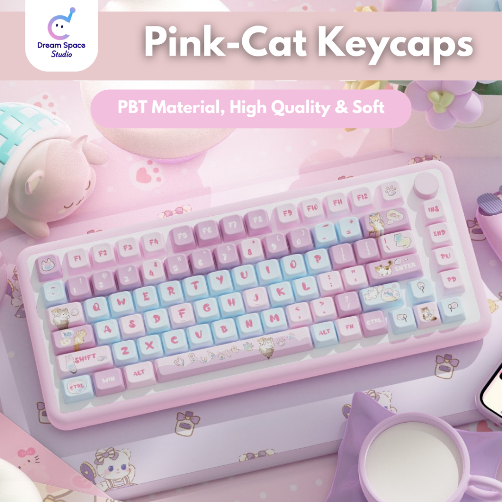 Dreamspace Studio Keycaps Keyboard Pink Cute Cat bubble 144 Keys