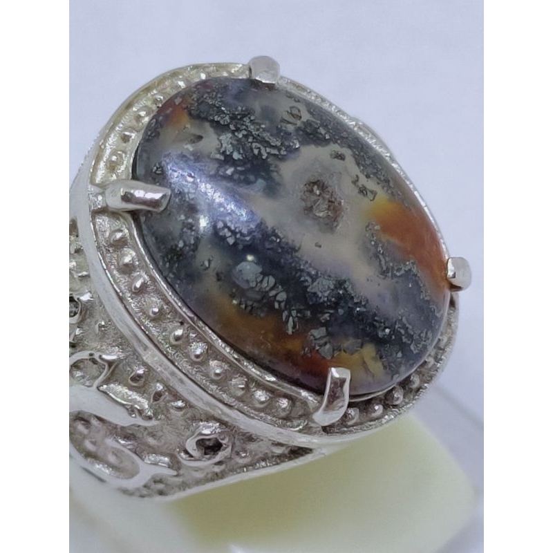 Cincin batu akik badar perak combong lawas natural kristal koleksi batu akik jadul vintage