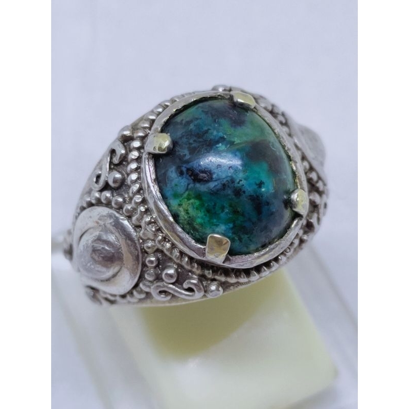 Bacan palamea kristal ring cincin perak 925 bali ukir klasik koleksi batu akik vintage