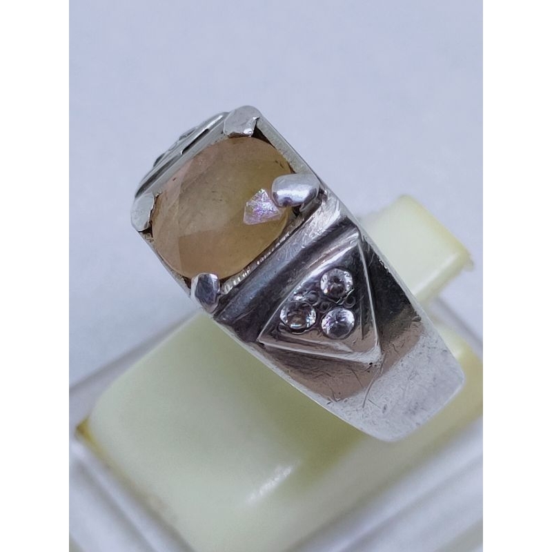 Permata natural yellow safir lawas ring cincin perak antik koleksi batu permata safir kuning batu ak