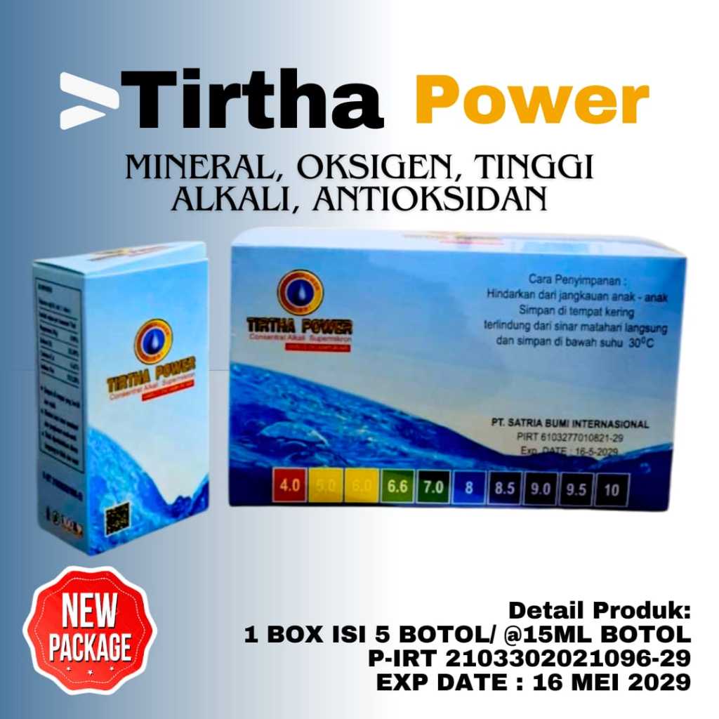 

TIRTHA POWER DROP MINERAL ALKALINE PH BOOSTER 1 BOX ISI 5 BOTOL CONSENTRAT ALKALI SUPERMIKRON