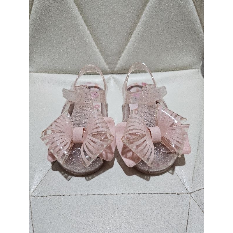 (preloved) Jelly Bunny Seda Kids - big bow glitter pink butterfly sole girl shoes - sepatu sandal an