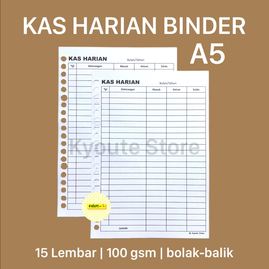 

Kertas Binder A5 Kas Harian Kyoute Catatan Keuangan Pemasukan Pengeluaran Daily Financial Tracker