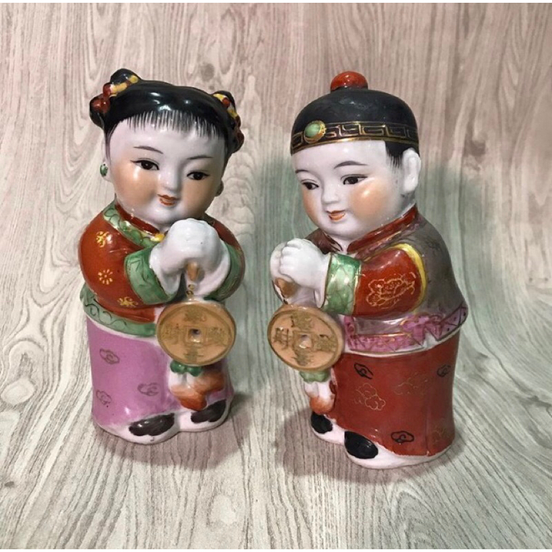 hiasan boneka vintage keramik couple chinese