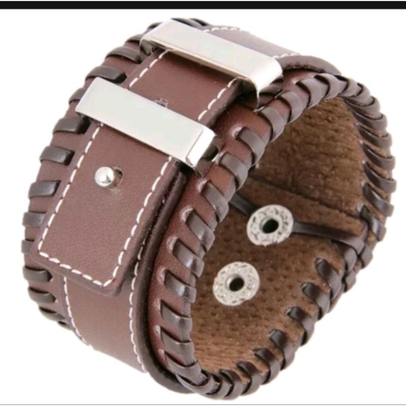 GELANG KULIT MODEL LEBAR - GKULI049 COKLAT