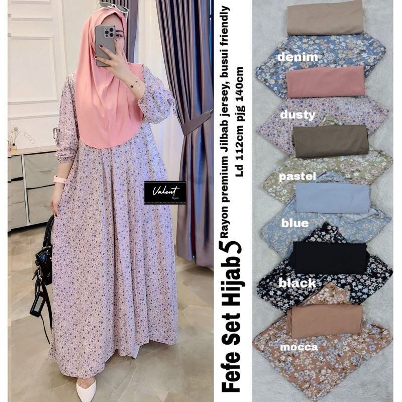 FEFE SALEHA SET HIJAB • MALVIN SET  BY VALENT BAHAN INNER DRESS MIDI CRINKLE AIRFLOW OUTER BLAZER FO