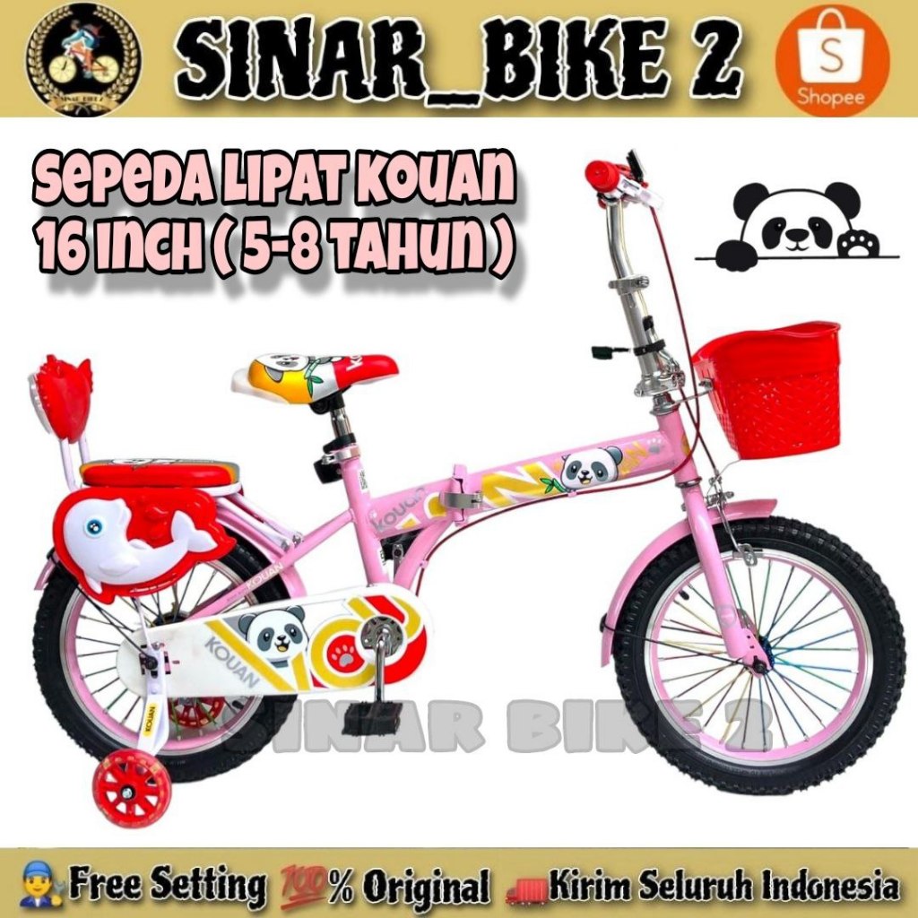 Sepeda Lipat Anak KOUAN Ukuran 12 & 16 Inch Boncengan Keranjang