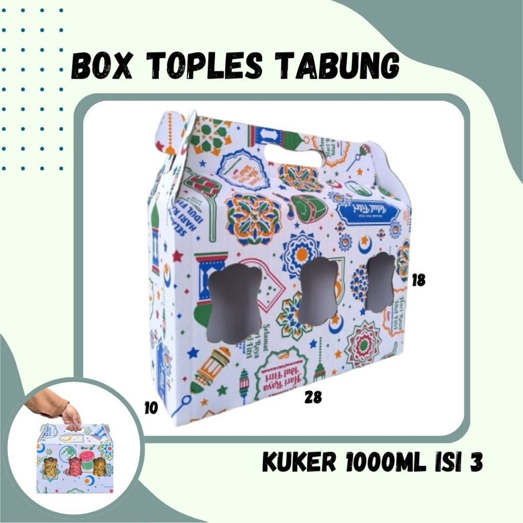 

Box Kue Kering 28x10x18 Jinjing (KUKER TOPLES JAR 1000ml ISI 3) Box Jinjing Kardus Lebaran Idul Fitri Hampers Polos/Motif