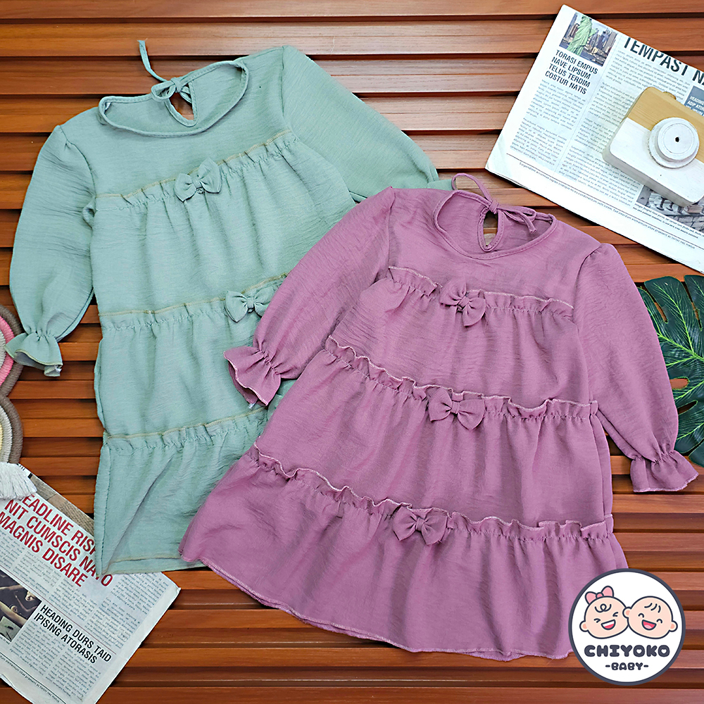 RB Baju Gamis Bayi Crinkle Anak Perempuan Usia 0 - 12 Bulan Motif 3 PITA Free Kerudung Merk PIP MIM