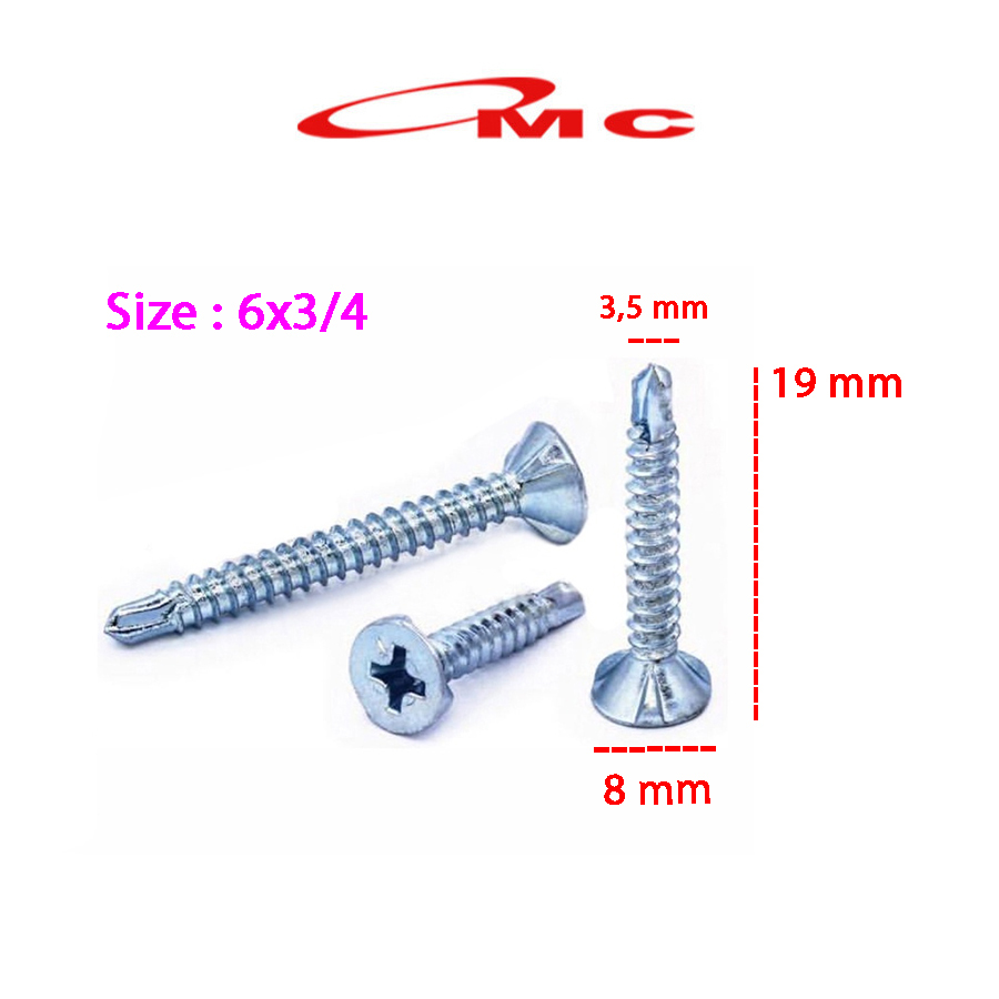 Sekrup GRC SDS #6x3/4 Sekrup SDS FH (+) Greet Putih Skrup Kalsiboard Calci Board Kalsi GRC Self Dril