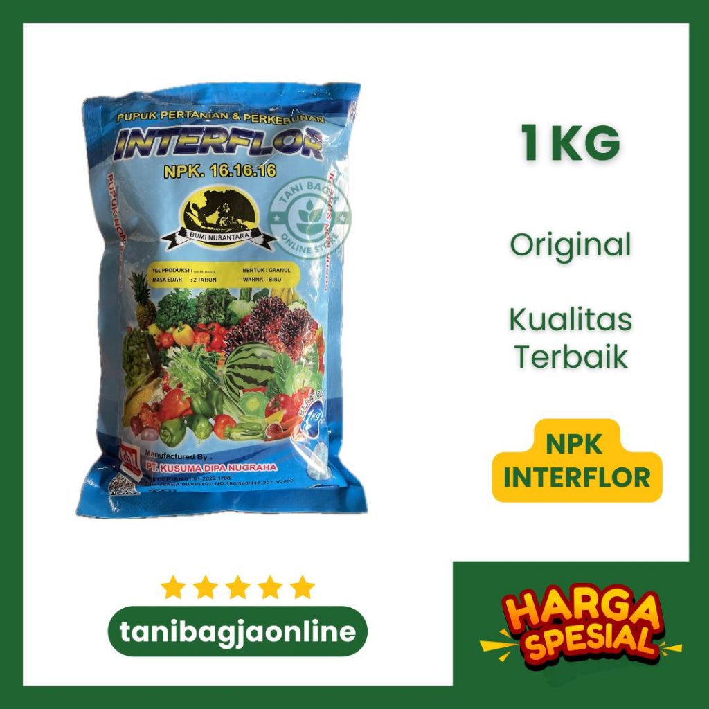 PUPUK NPK 16 16 16 INTERFLOR 1KG | KEMASAN PABRIK |PUPUK TANAMAN pupuk bunga pupuk buah daun mutiara