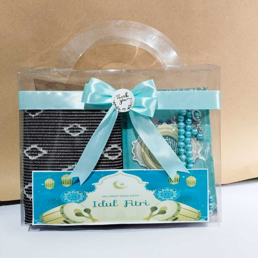 souvenir Hampers Kado Al Quran Sajadah +Tasbih Oleh Oleh Haji Umroh Kemasan Box Mika