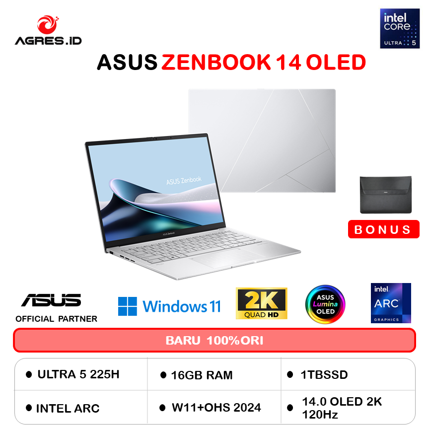 ASUS ZENBOOK 14 OLED TOUCH UX3405CA ULTRA 5 225H 16GB 1TB W11+OHS 14.0 2K 120HZ EV0 SLV -OLED5112TM