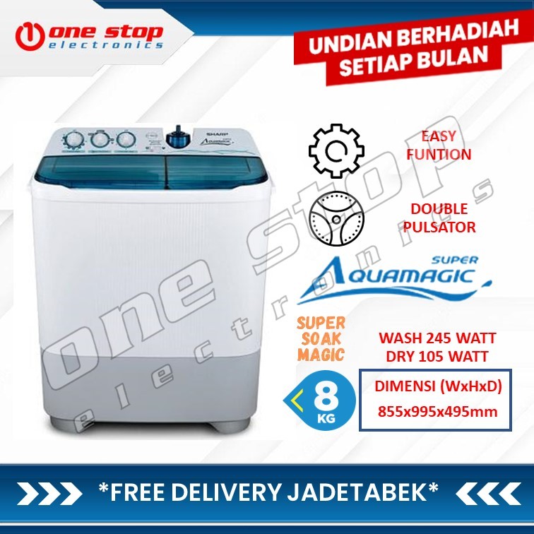 SHARP ES-T85CR-BK Mesin Cuci Twin Tub 8 Kg