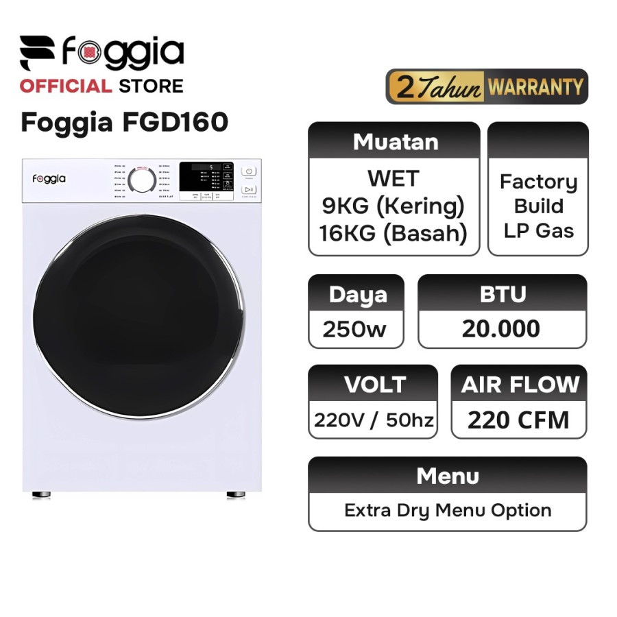FOGGIA FGD160 Mesin Pengering Pakaian Dryer Gas 16 Kg Laundry Profesional