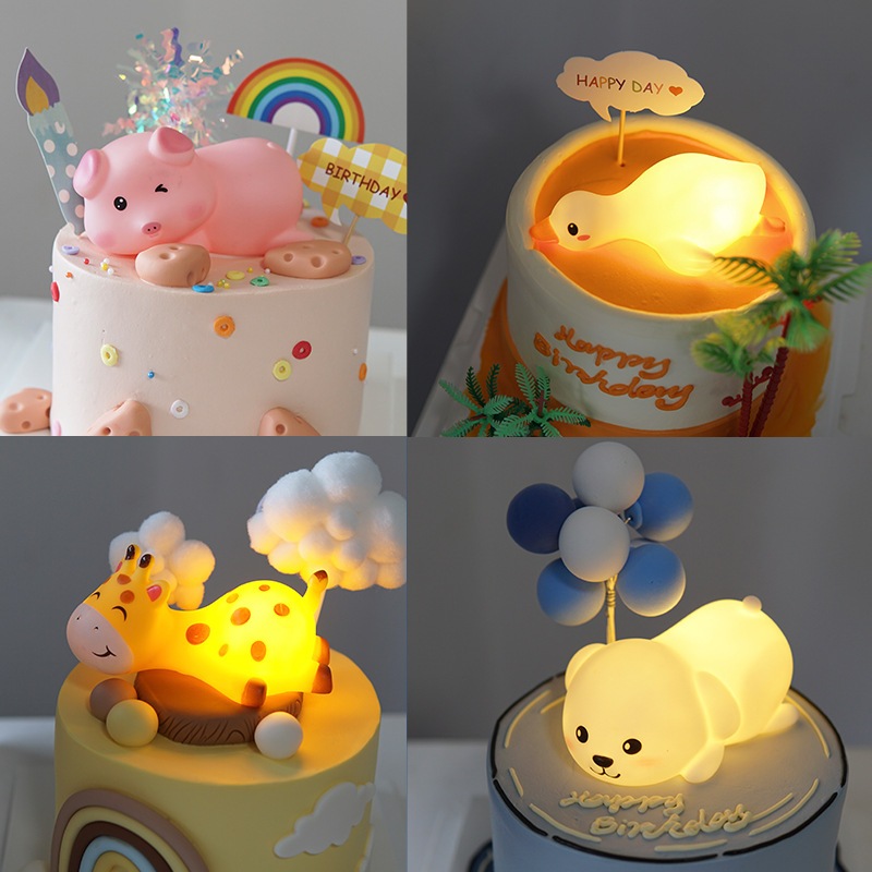 Aurora51 Topper Cake Binatang LED Lucu Multifungsi / Hiasan Kue, Lampu Tidur, Pajangan Rumah
